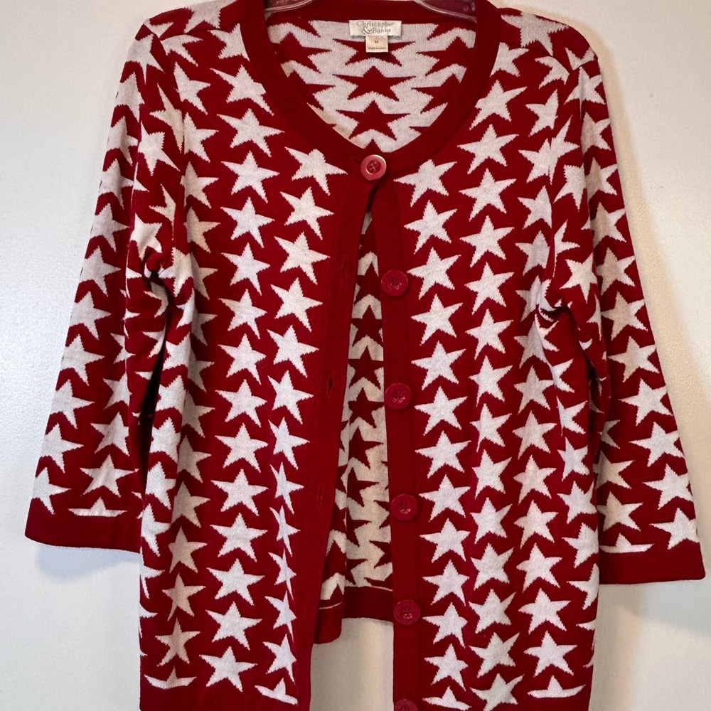 Christopher‎ & Banks All Over Star Button Up Cardigan 3/4 sleeves Women’s Medium